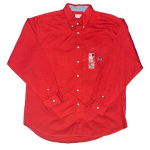 Vintage 90s deadstock Bugle Boy red long sleeve logo crest button down shirt XL